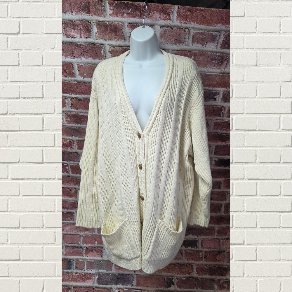 Woman's JENNIFER MOORE Cardigan White‎ Knit Long Sleeve 2X